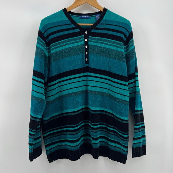 Karen Scott Teal Turquoise Striped Women's Cardigan Sweater Size XL Acrylic - Picture 1 of 8